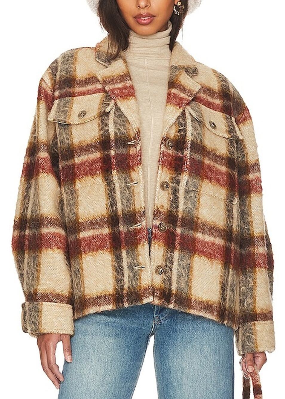 Anine Bing Plaid Brown Flynn Jacket Size XS
